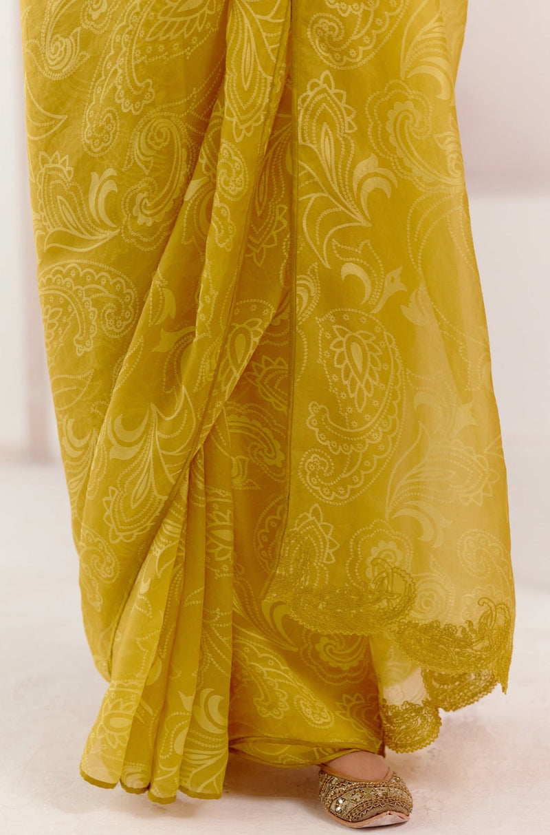 Neha Shetty in Mustard Woven Silk Organza Saree