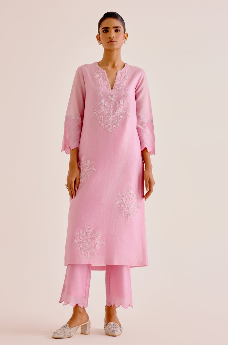 Pink Silk Chanderi Dori Embroidered Kurta Set