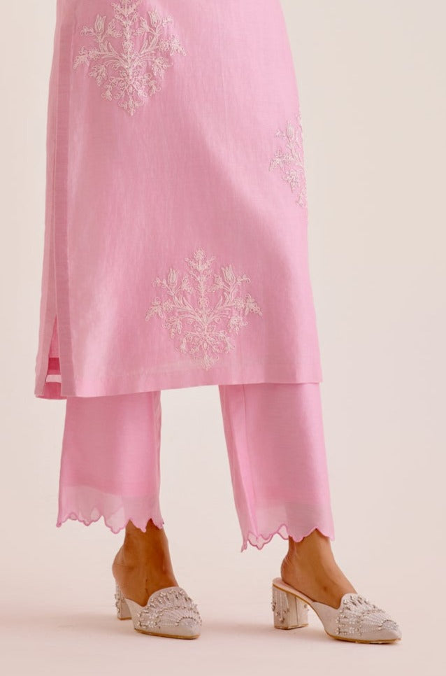 Pink Silk Chanderi Dori Embroidered Kurta Set