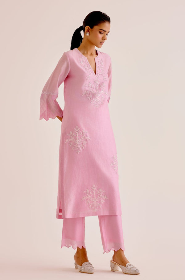 Pink Silk Chanderi Dori Embroidered Kurta Set