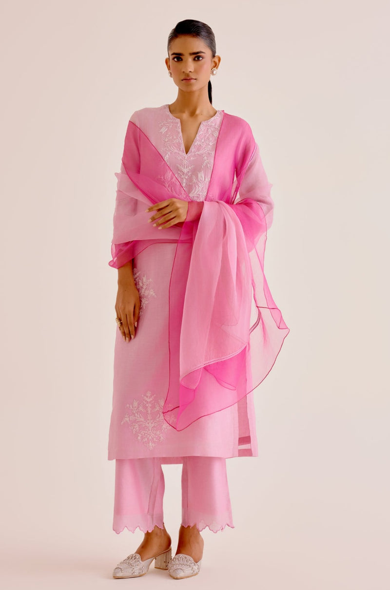 Pink Silk Chanderi Dori Embroidered Kurta Set