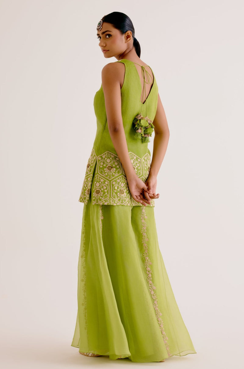 Green Embroidered Sharara Set