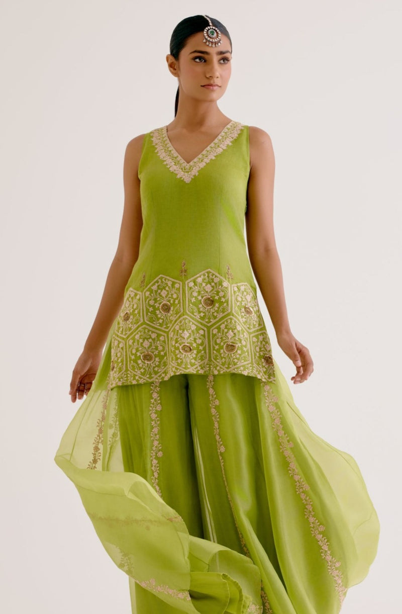 Green Embroidered Sharara Set