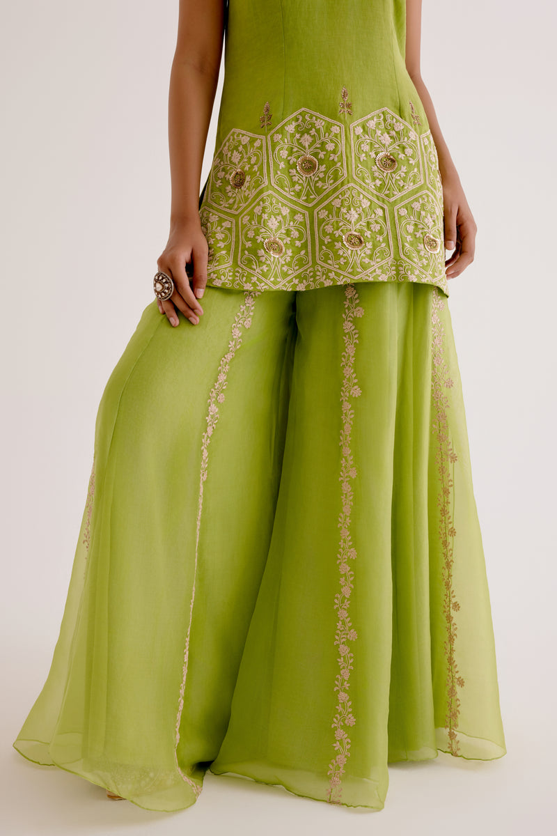 Green Embroidered Sharara Set