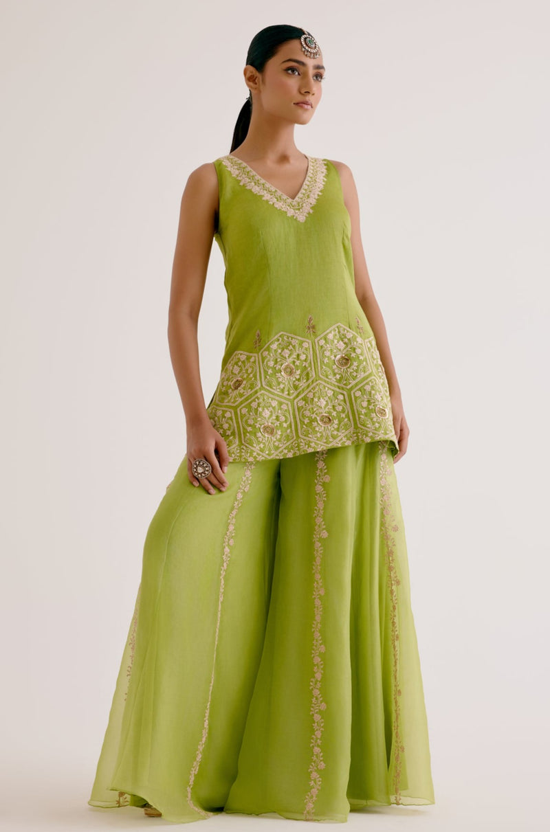 Green Embroidered Sharara Set