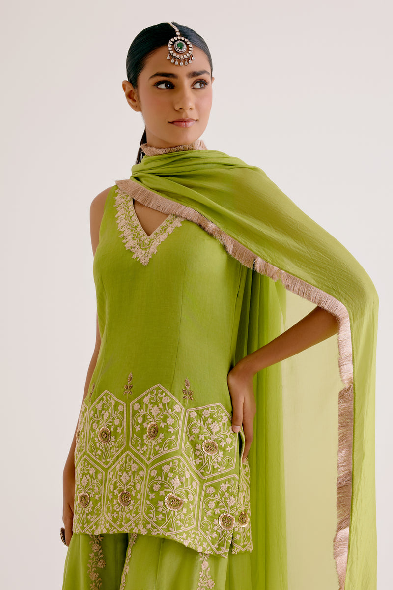 Green Embroidered Sharara Set