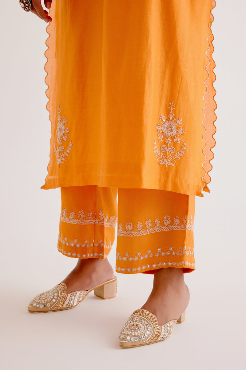 Orange Dori Embroidered Kurta Set