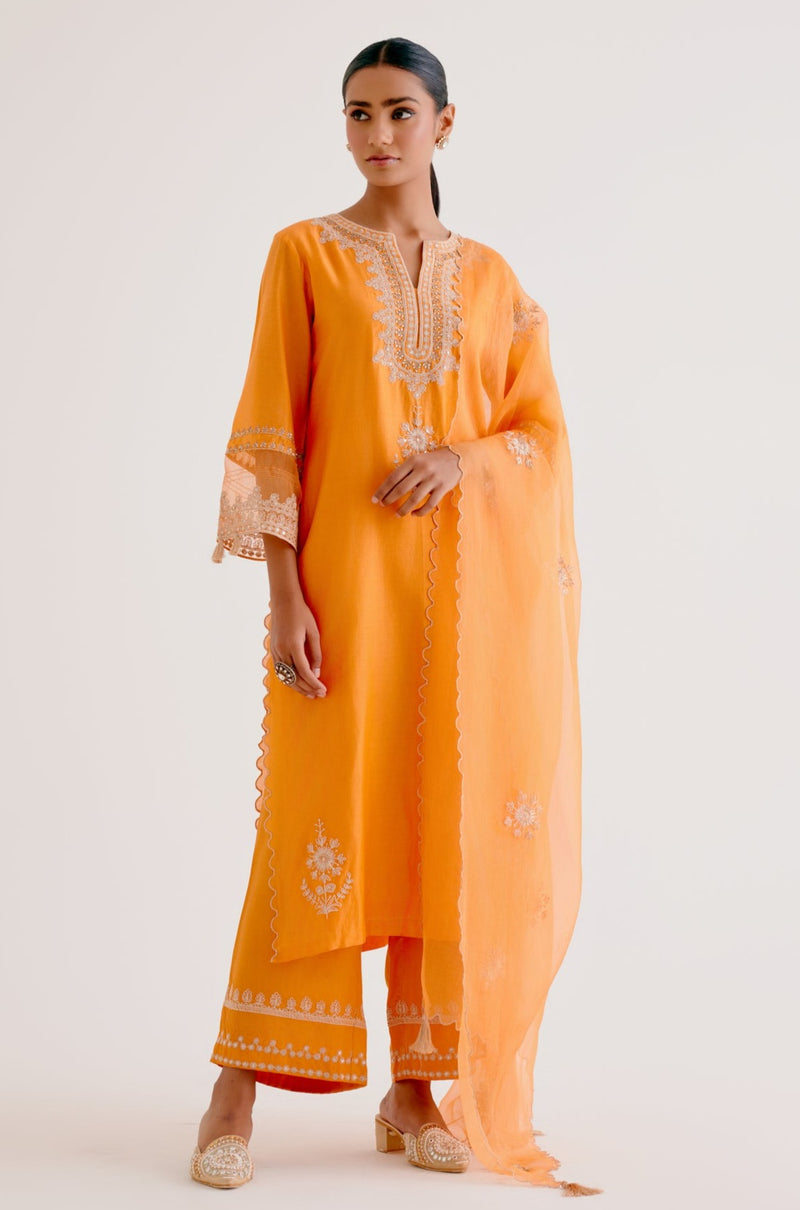 Orange Dori Embroidered Kurta Set