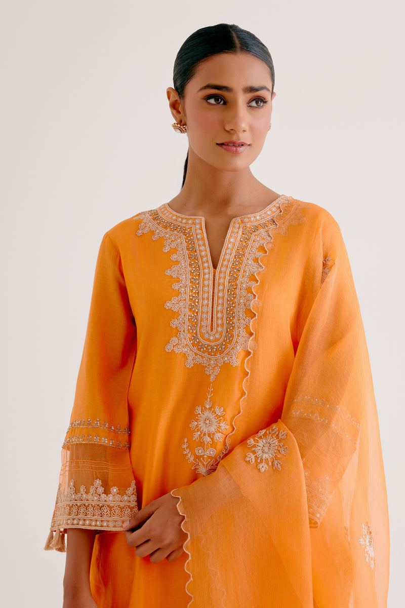 Orange Dori Embroidered Kurta Set