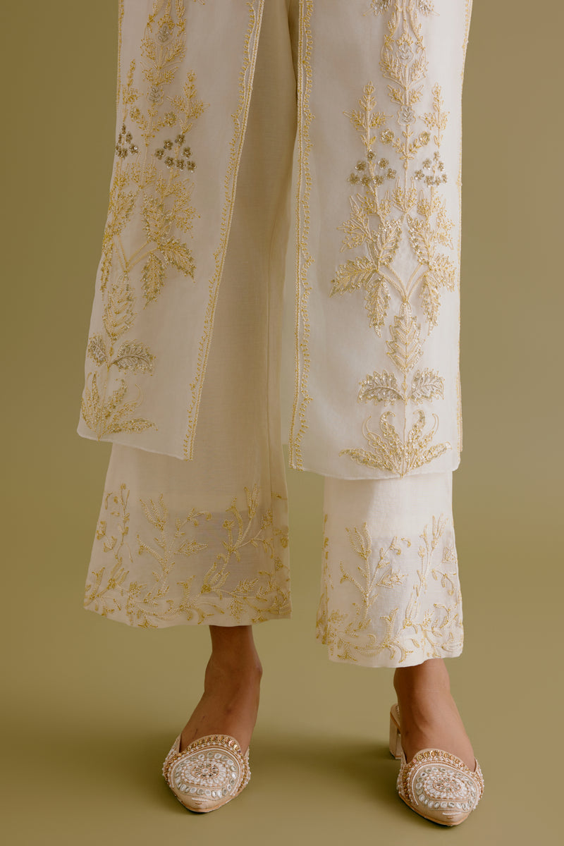 Ivory Silk Organza Embroidered Kurta Set