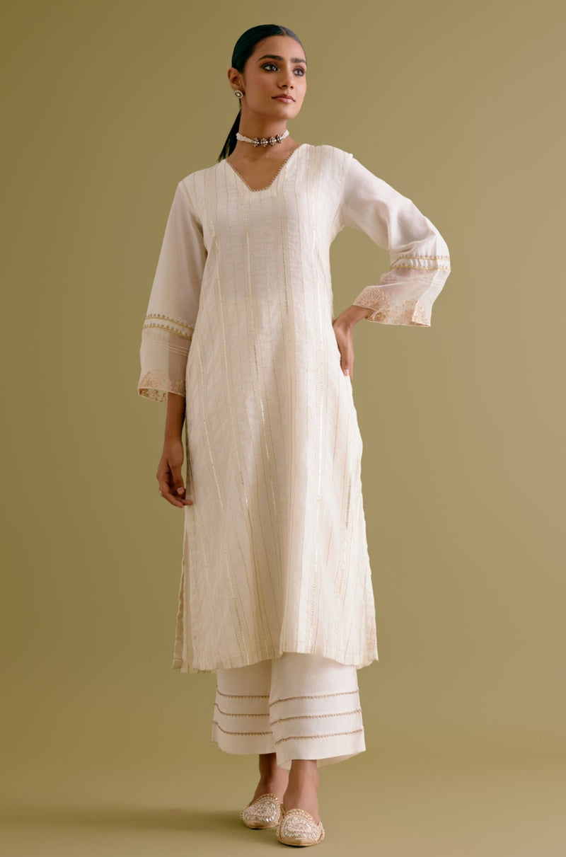 Ivory Zari Detailed Chanderi Kurta Set