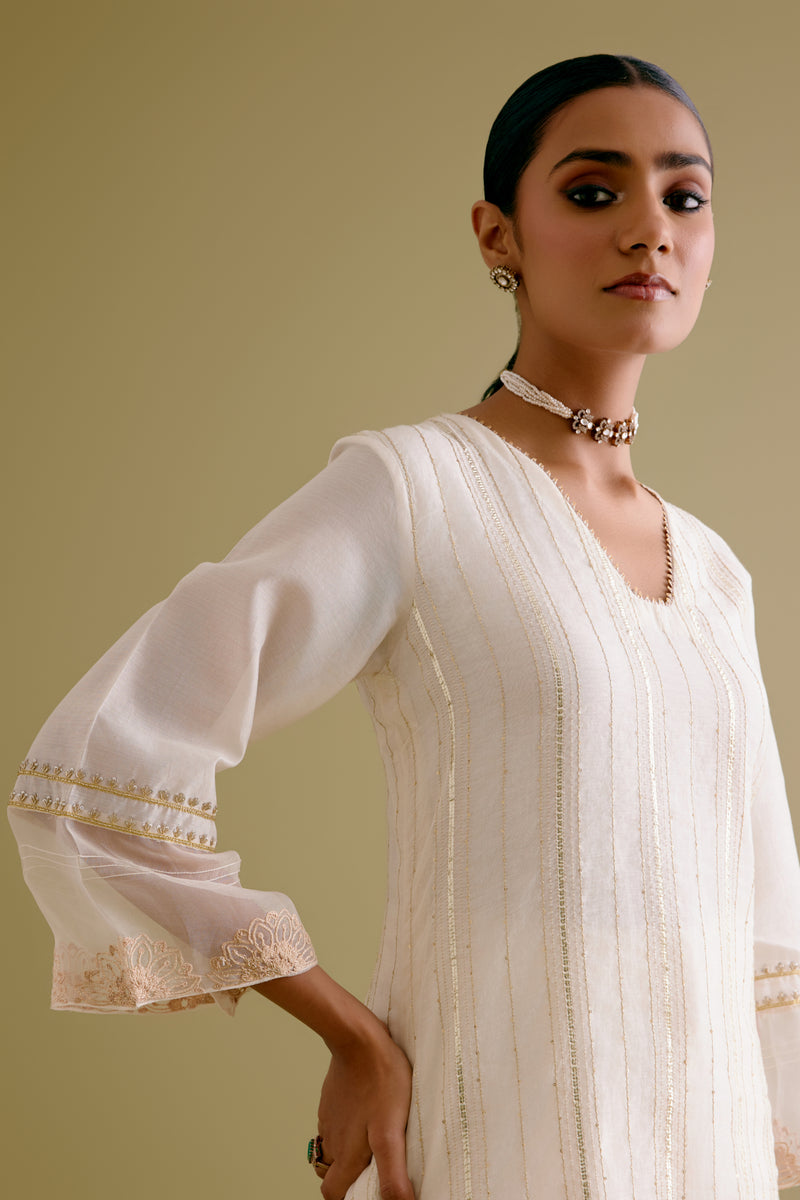 Ivory Zari Detailed Chanderi Kurta Set