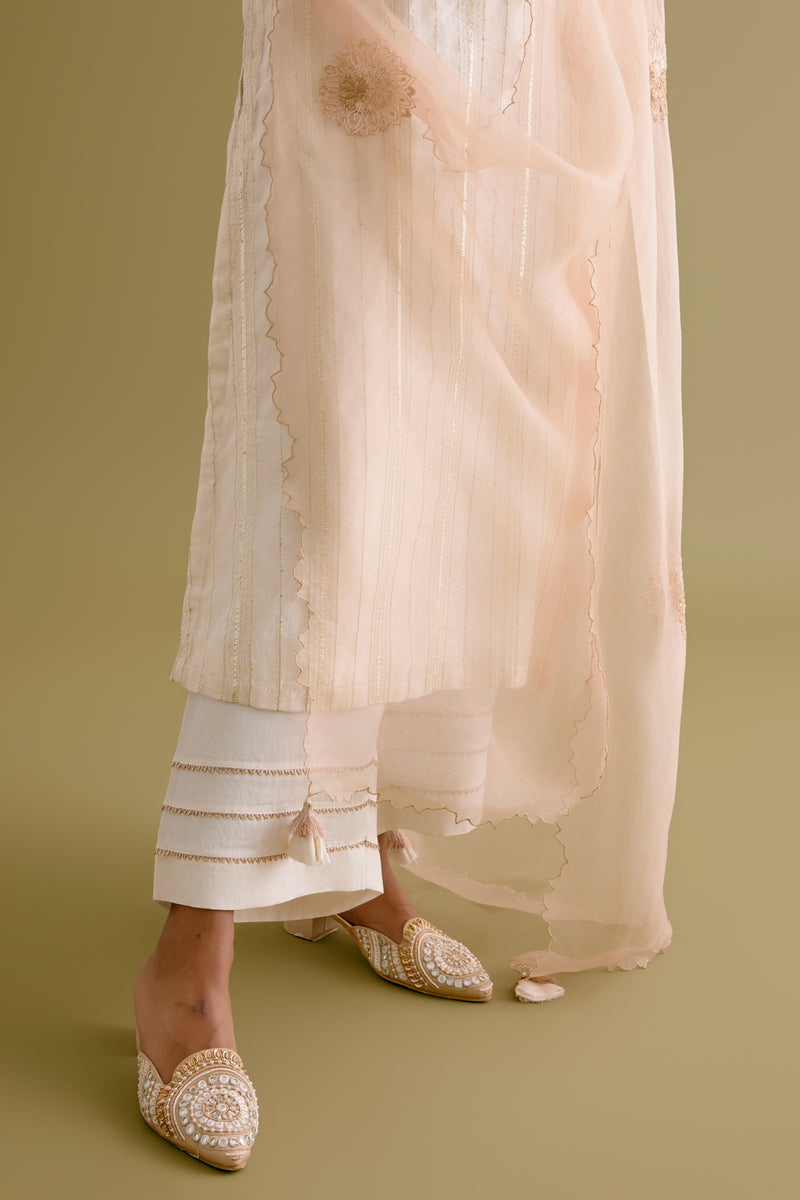 Ivory Zari Detailed Chanderi Kurta Set