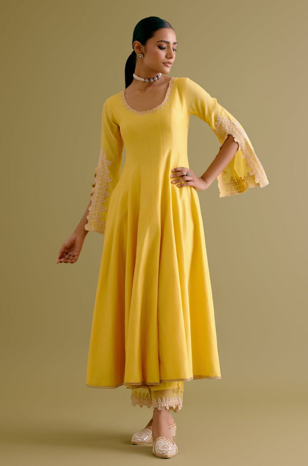 Yellow Dori Embroidered Anarkali Set