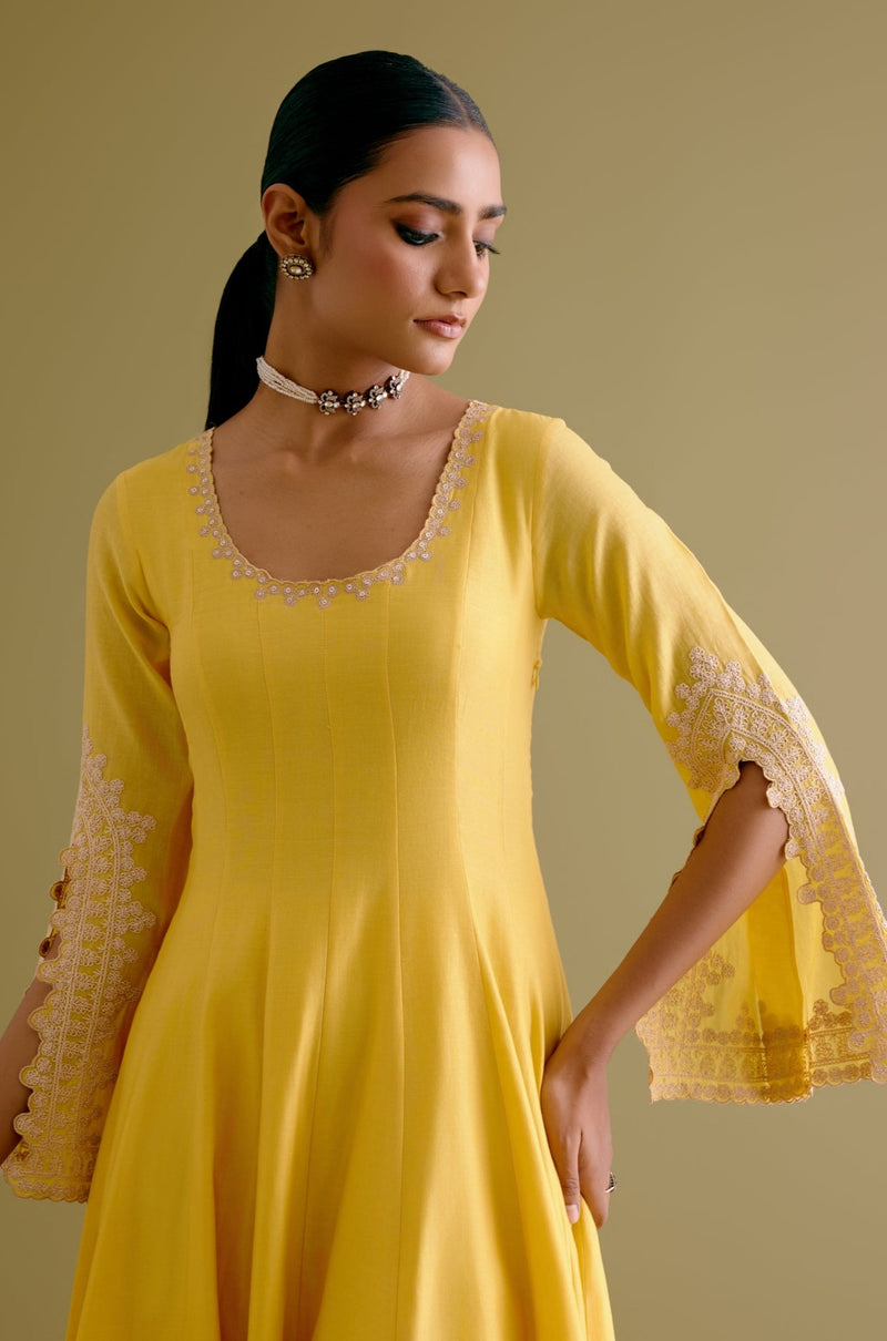 Yellow Dori Embroidered Anarkali Set