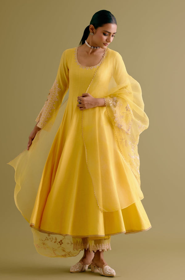 Sharvari in Yellow Dori Embroidered Anarkali Set