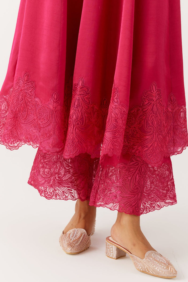 Fuchsia Pink Dori and Sequins Embroidered Anarkali Set