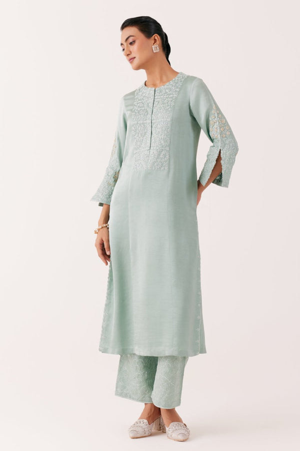 Aqua Blue Dori and Sequins Embroidered Kurta Set