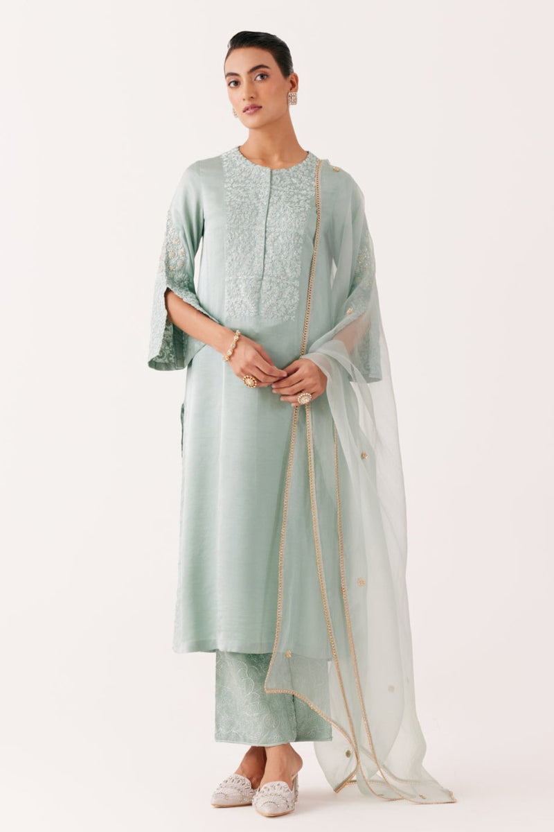 Aqua Blue Dori and Sequins Embroidered Kurta Set