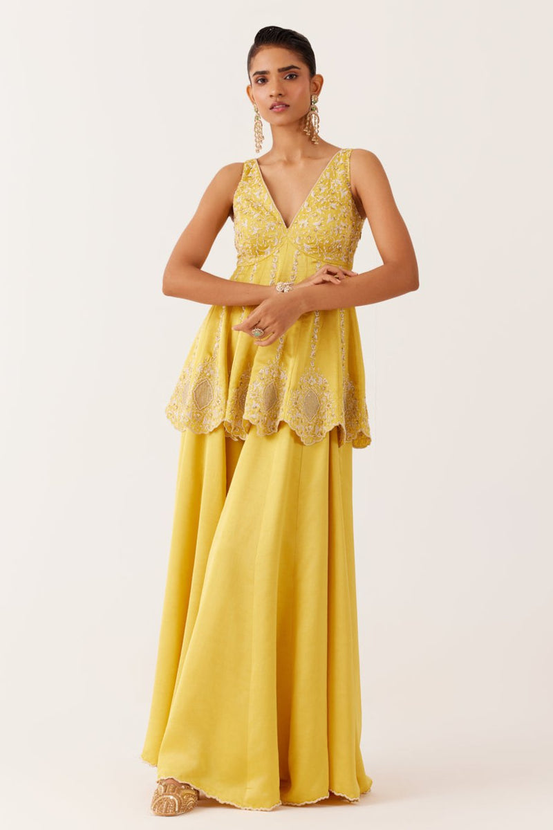 Yellow Sequined Sharara Set