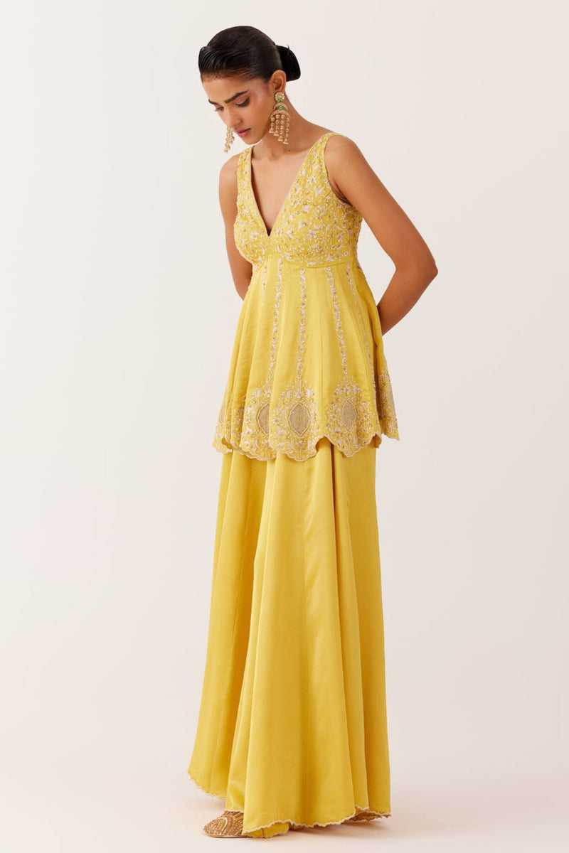 Yellow Sequined Sharara Set