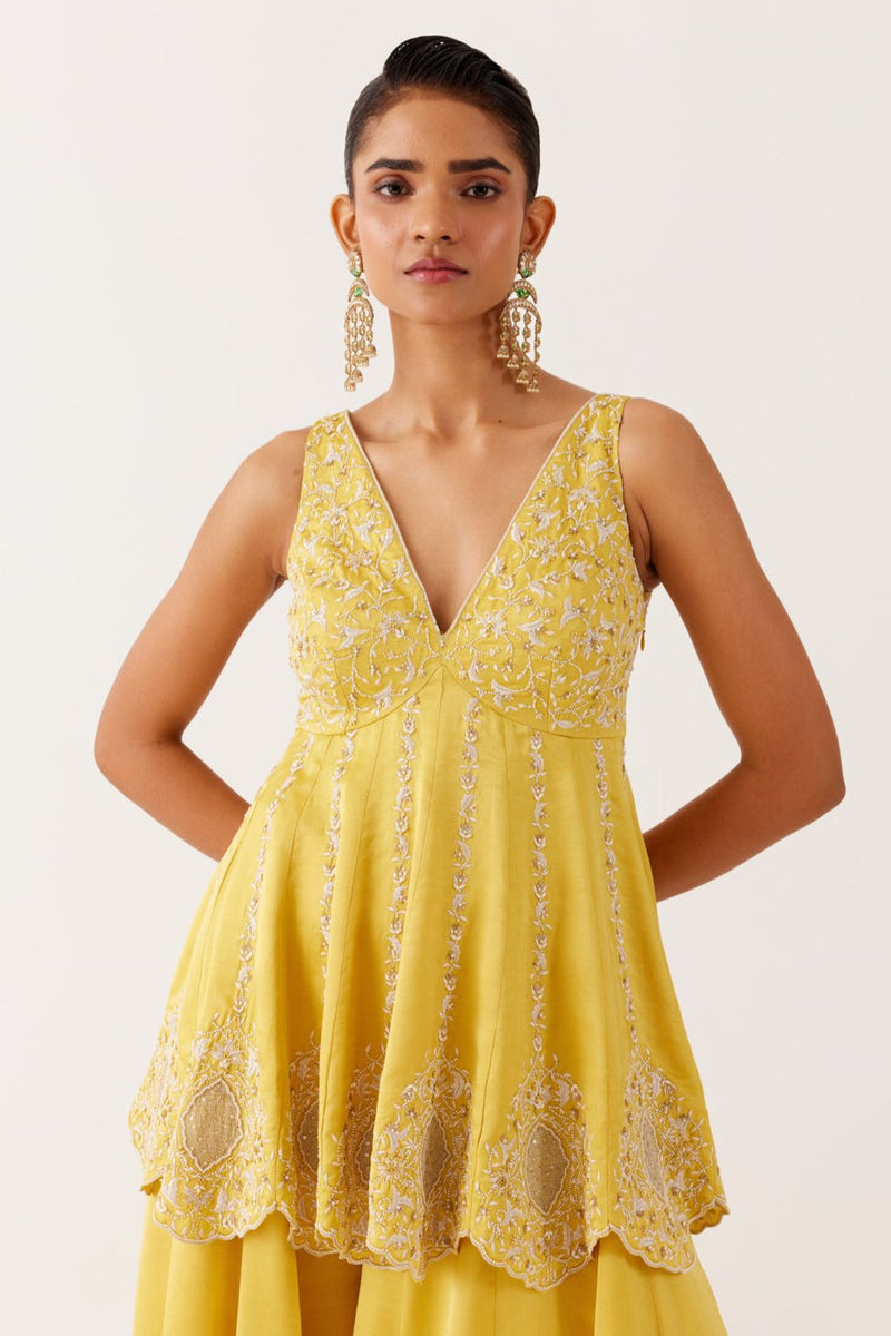 Yellow Sequined Sharara Set