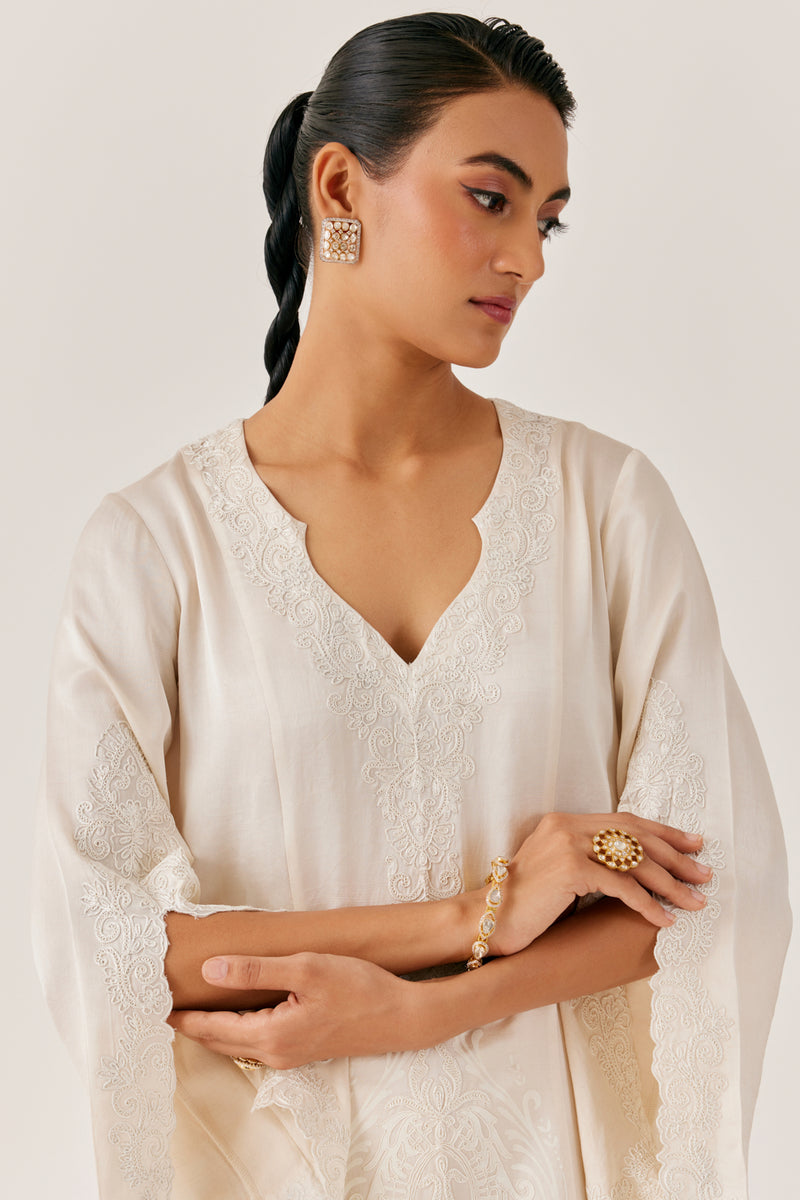 Ivory Satin Dori Embroidered Kurta Set