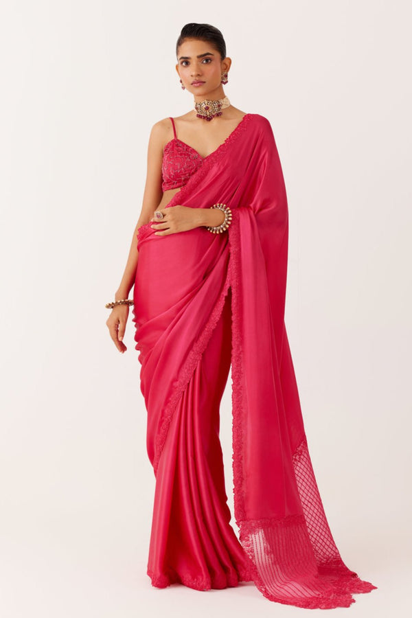 Fuchsia Pink Satin Organza Saree