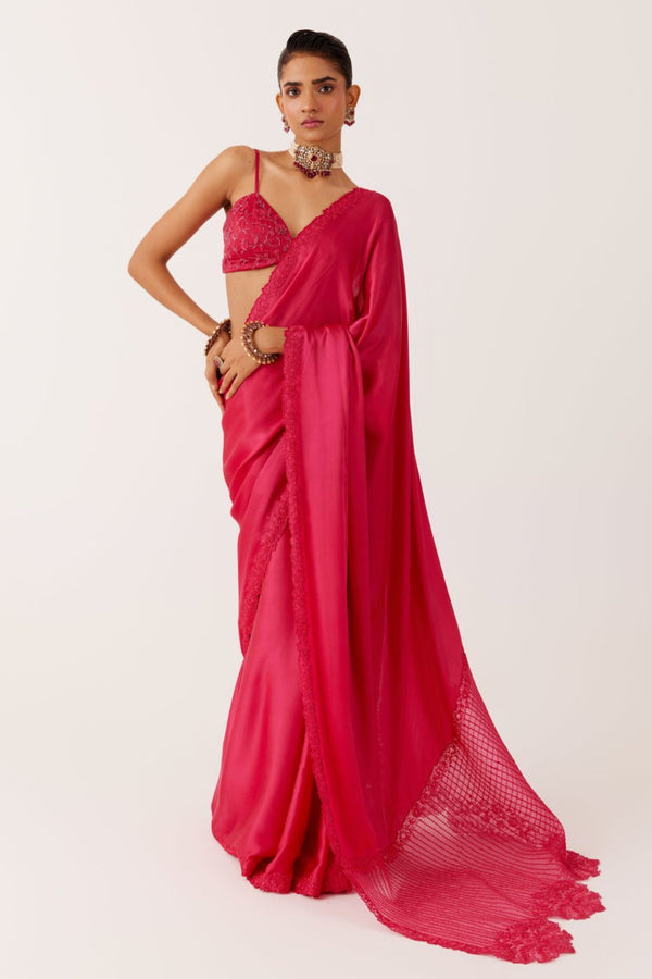 Fuchsia Pink Satin Organza Saree