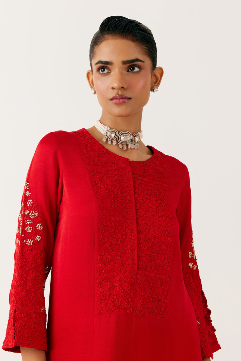 Ruby Red Dori and Sequins Embroidered Kurta Set