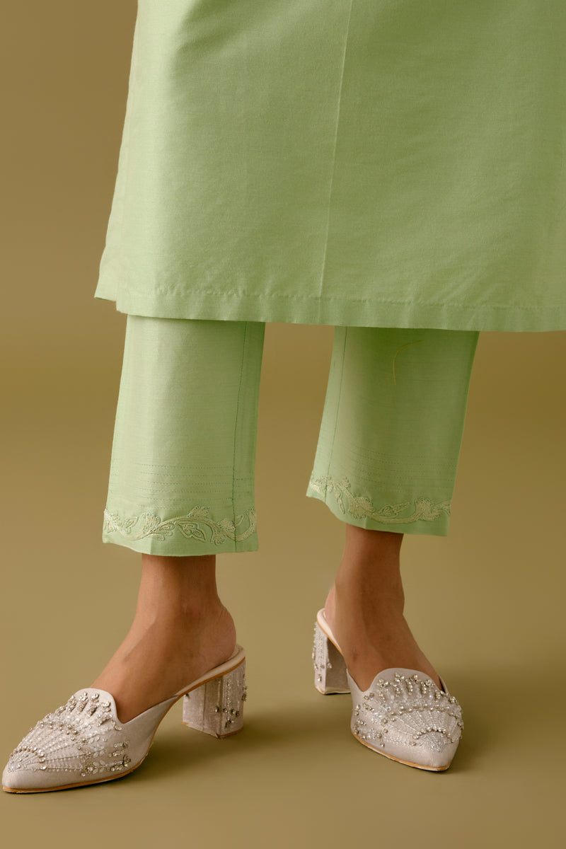 Pistachio Green Cotton Silk Blend Dori Embroidered Kurta Set