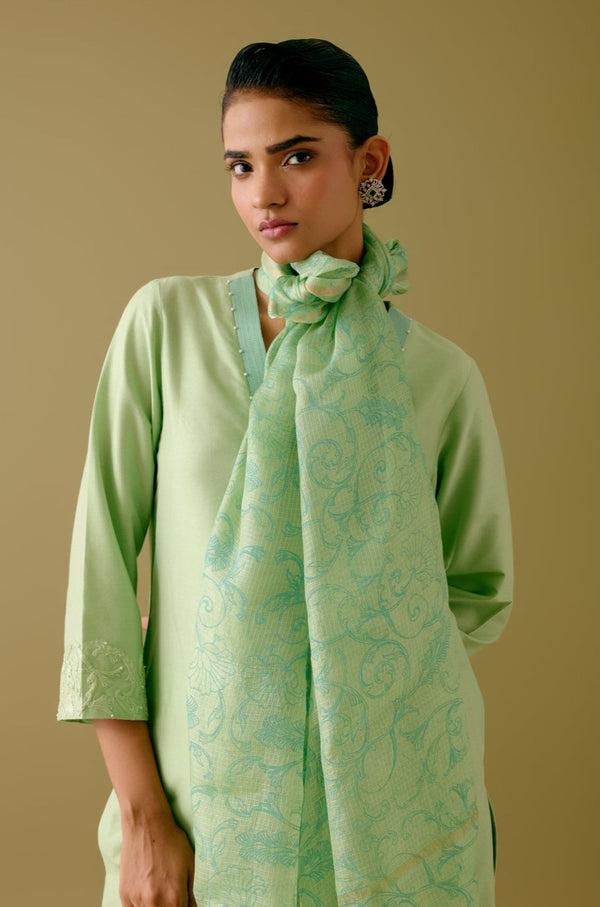 Pistachio Green Cotton Silk Blend Dori Embroidered Kurta Set