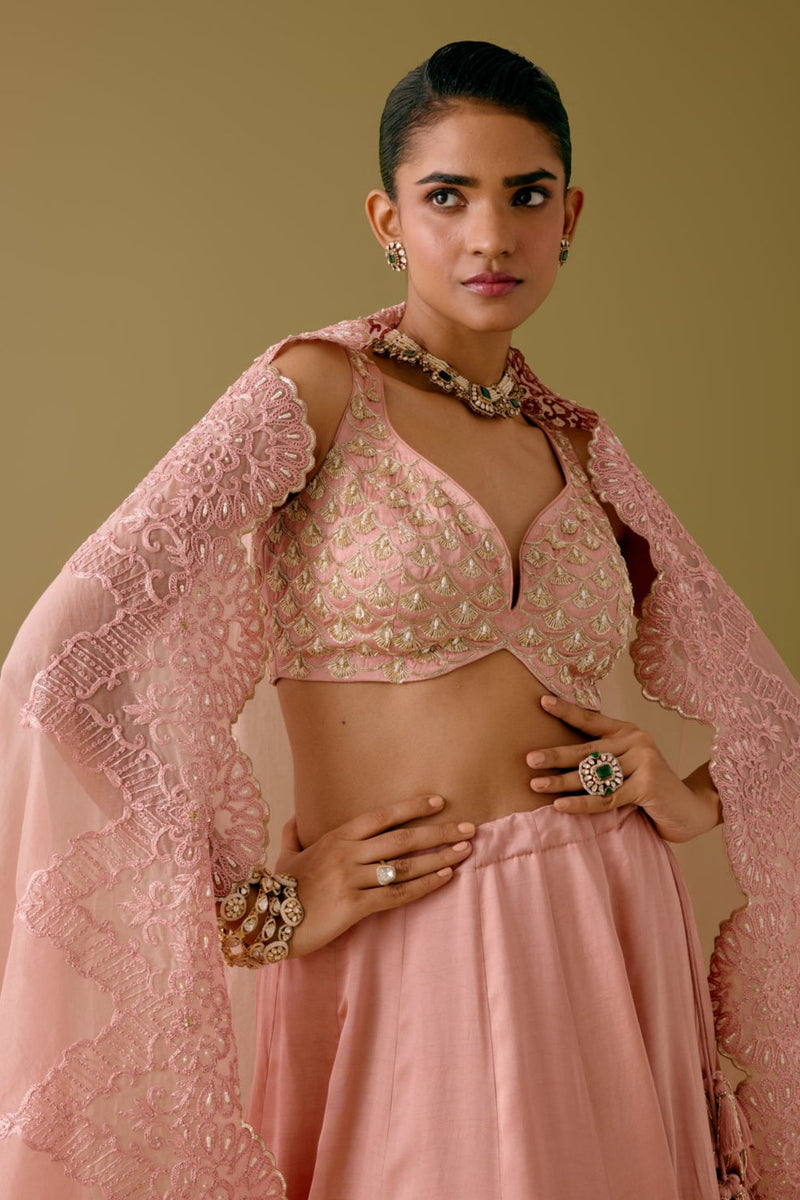 Onion Pink Embroidered Silk Satin Lehenga