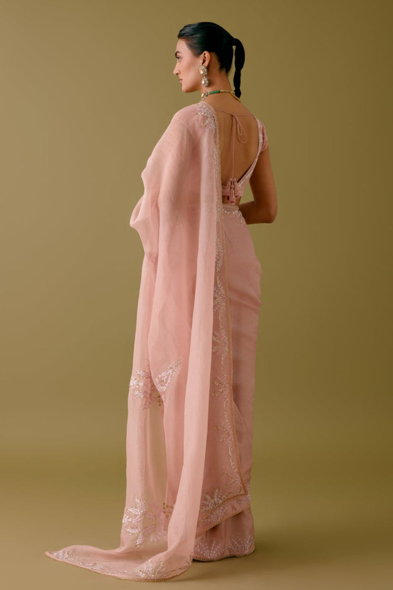 Onion Pink Sequined Organza Saree