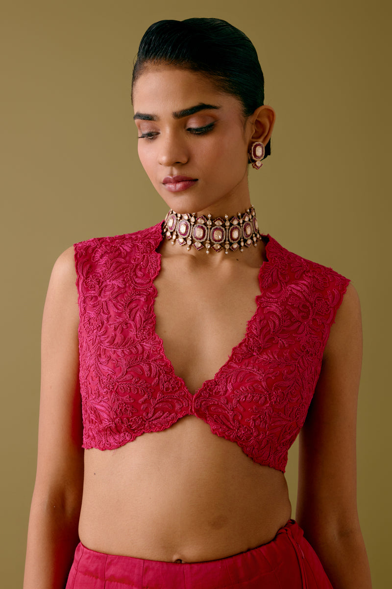 Fuchsia Pink Embroidered Silk Satin Lehenga