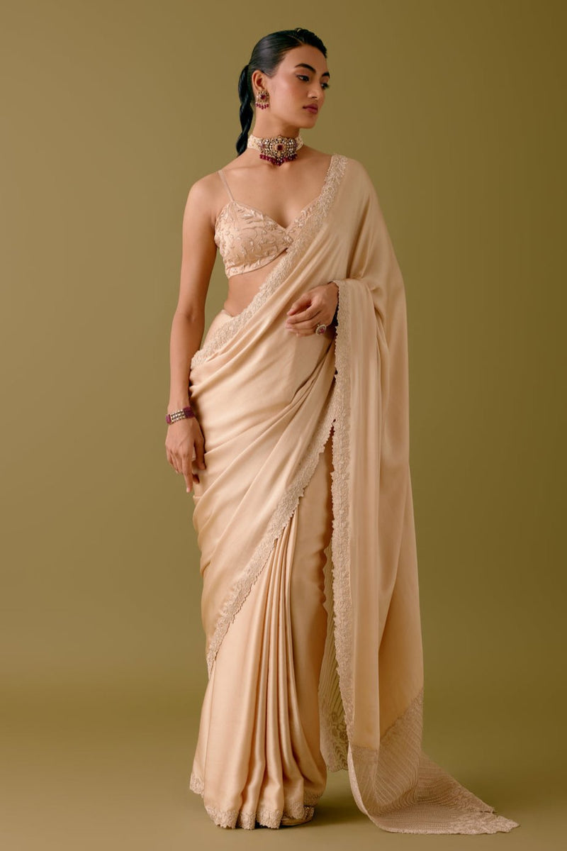 Golden Beige Satin Organza Saree