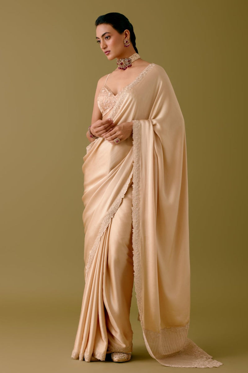 Golden Beige Satin Organza Saree