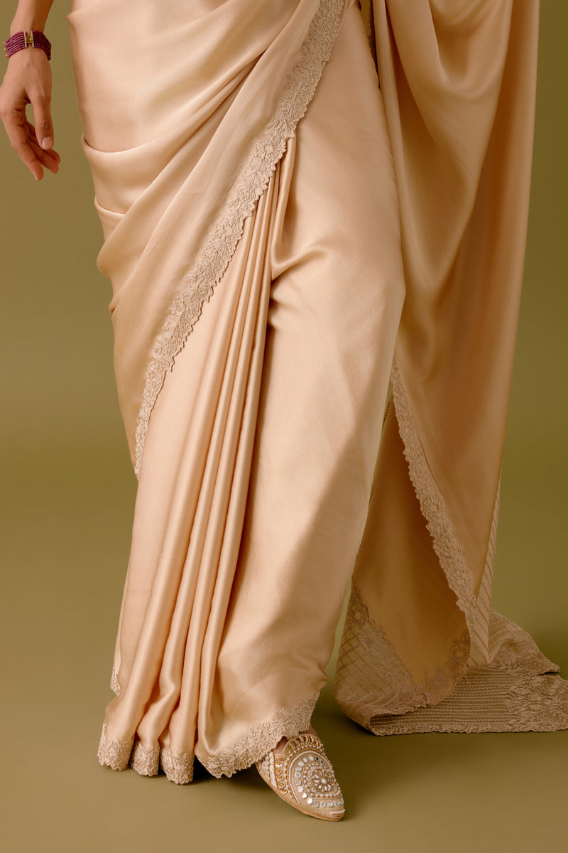 Golden Beige Satin Organza Saree