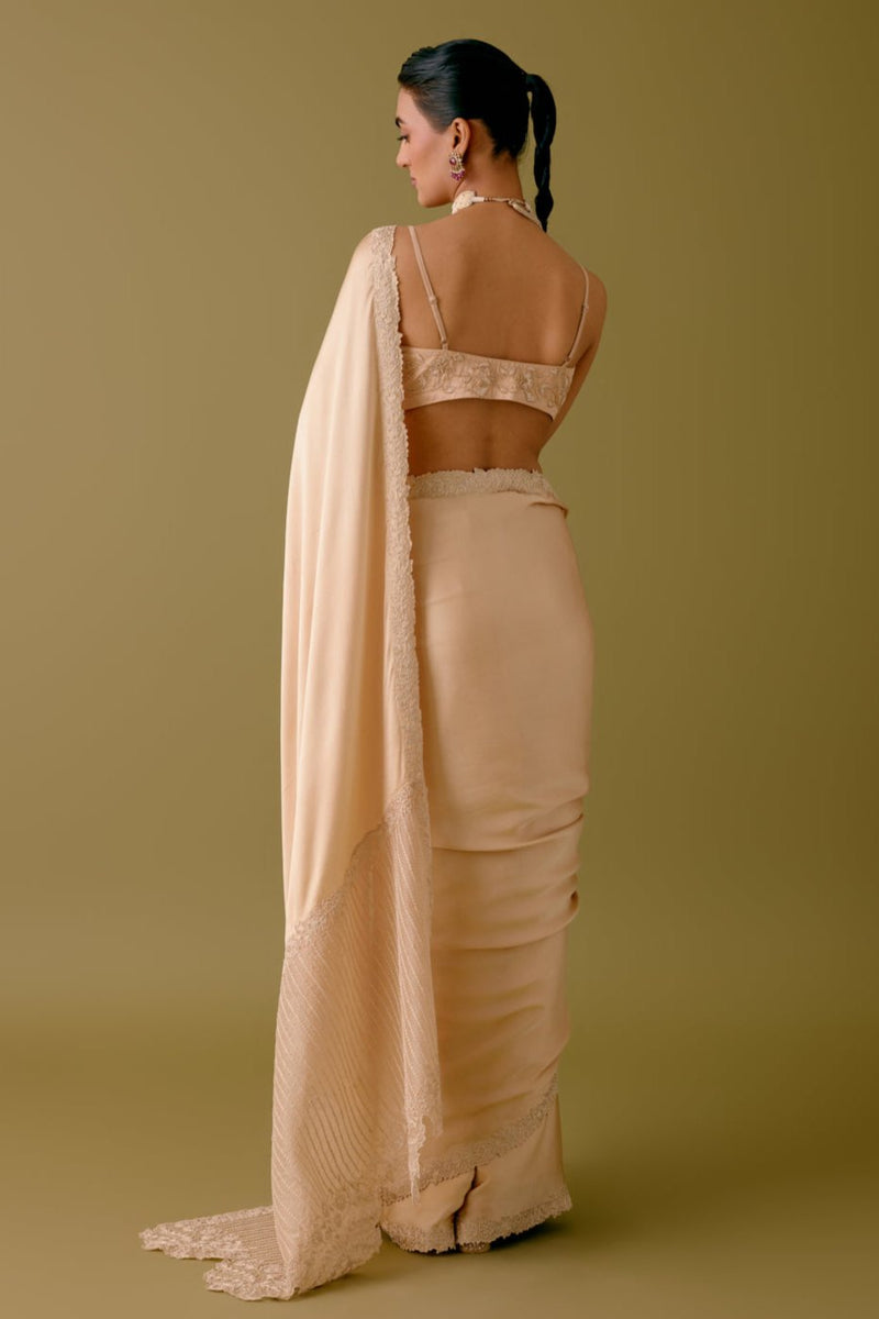 Golden Beige Satin Organza Saree