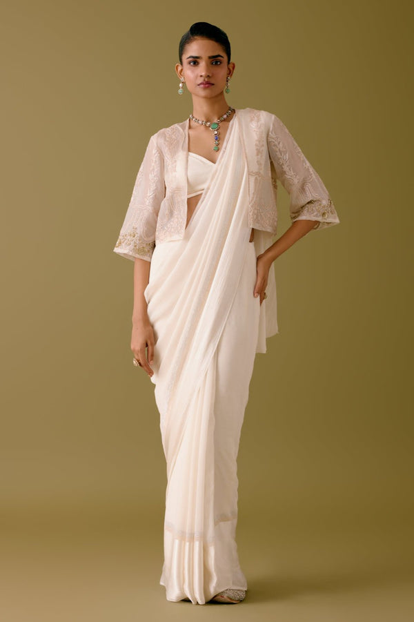 Ivory Georgette Saree with Sequined Short Jacket