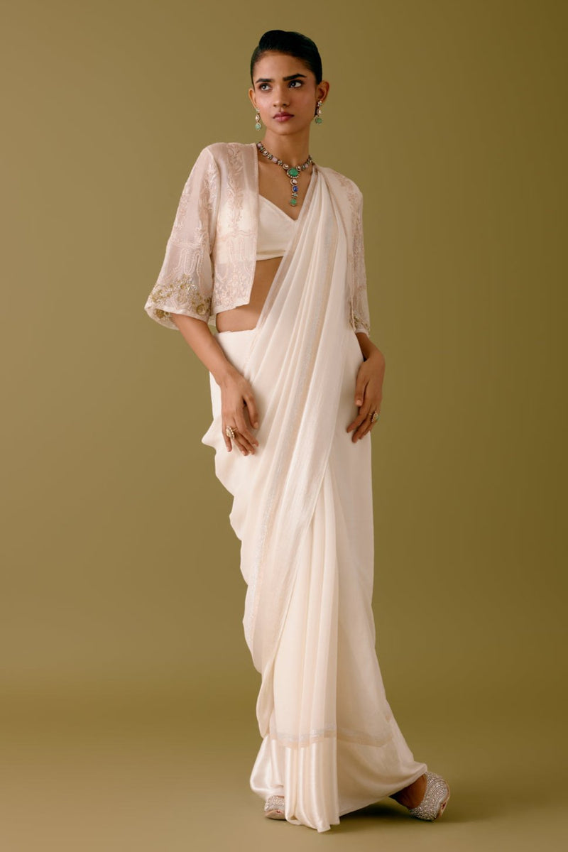 Ivory Georgette Saree with Sequined Short Jacket