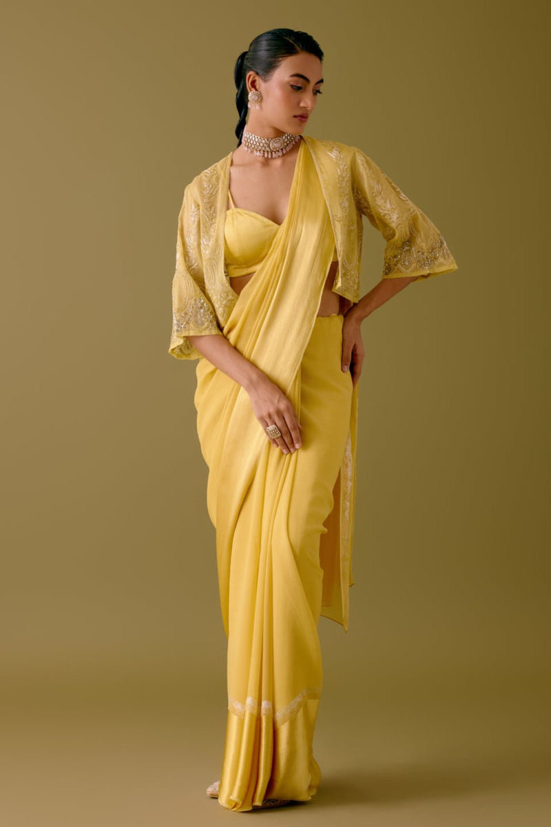 Yellow Georgette Saree with Sequined Short Jacket