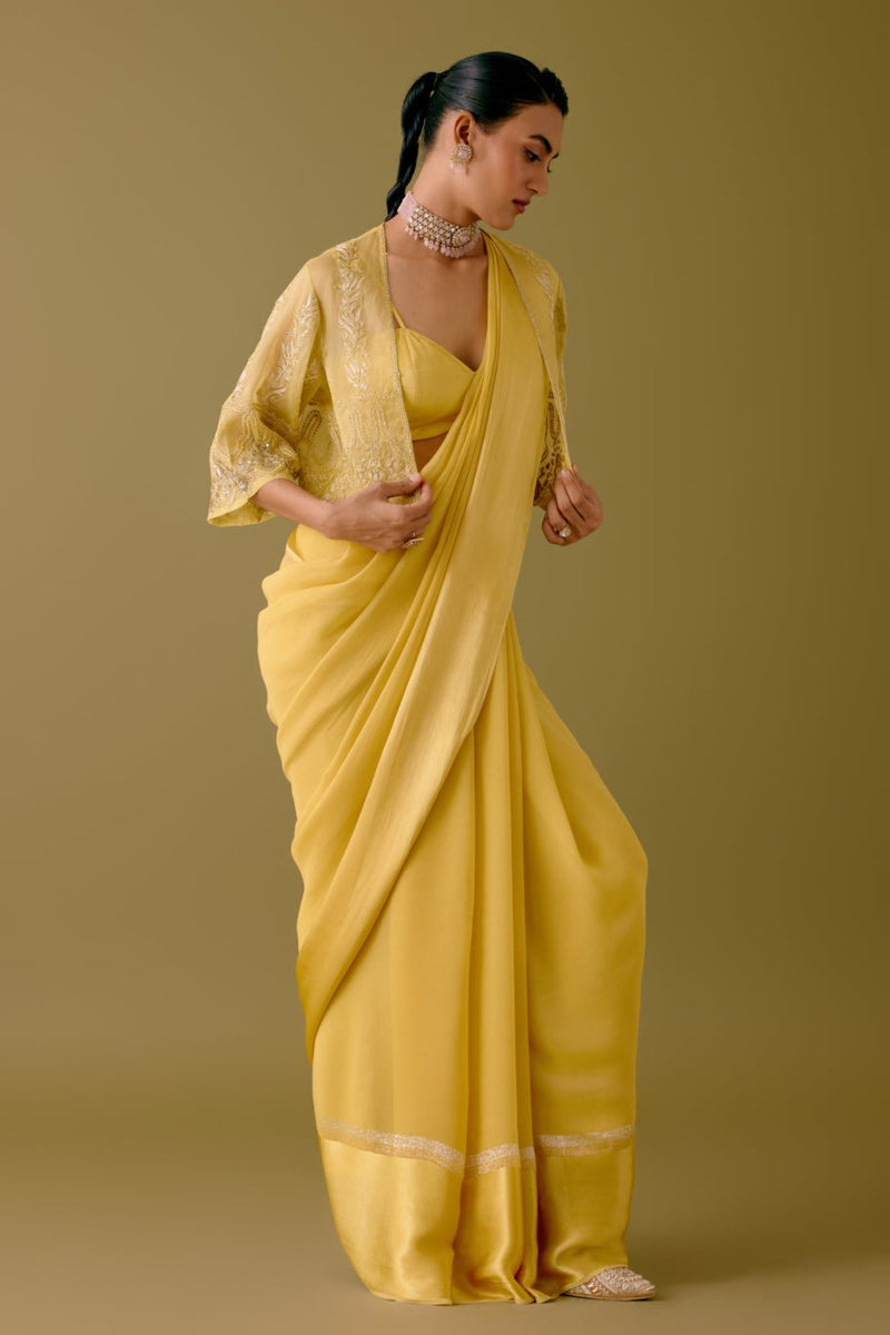 Yellow Georgette Saree with Sequined Short Jacket