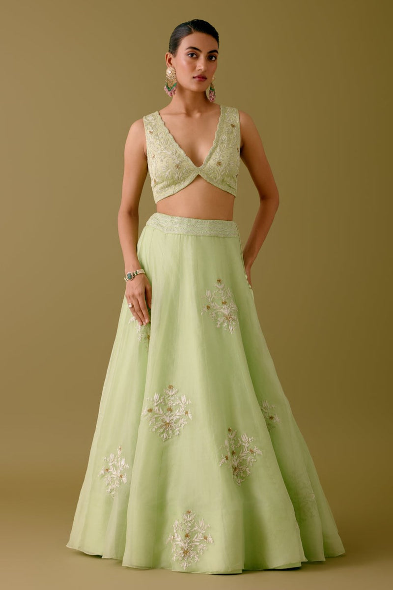 Pistachio Green Dori and Sequins Embroidered Lehenga Set