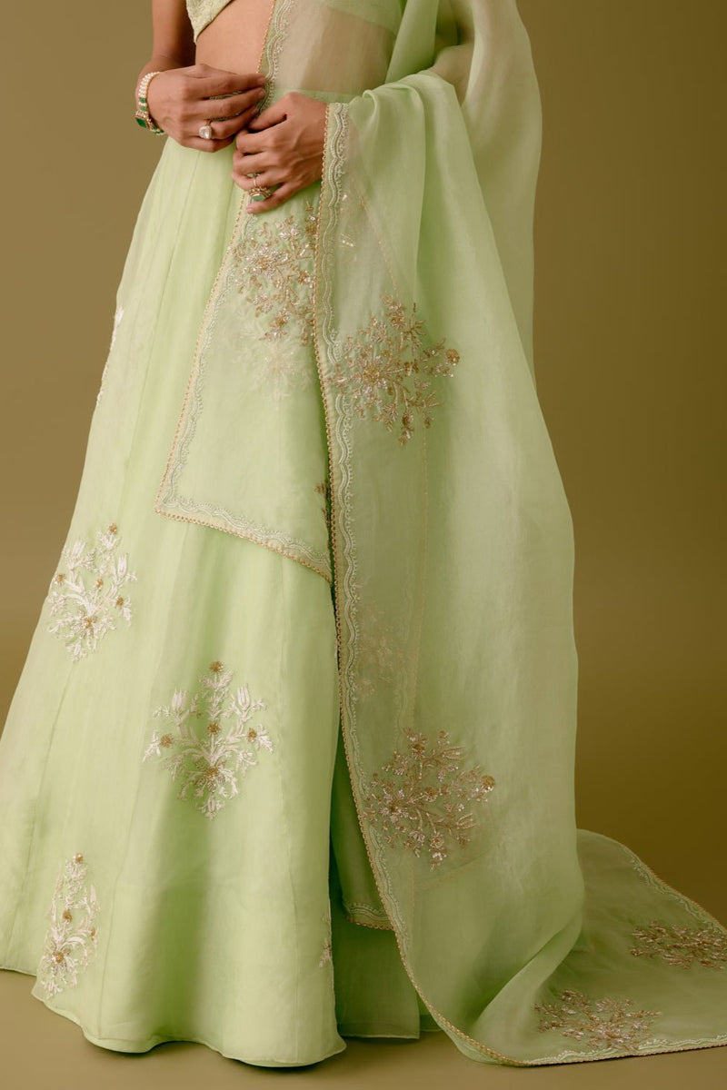 Pistachio Green Dori and Sequins Embroidered Lehenga Set