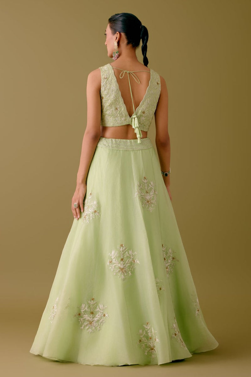 Pistachio Green Dori and Sequins Embroidered Lehenga Set