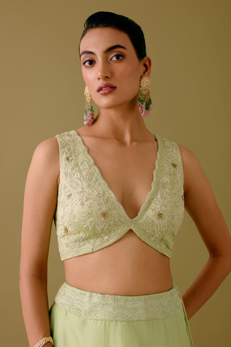 Pistachio Green Dori and Sequins Embroidered Lehenga Set