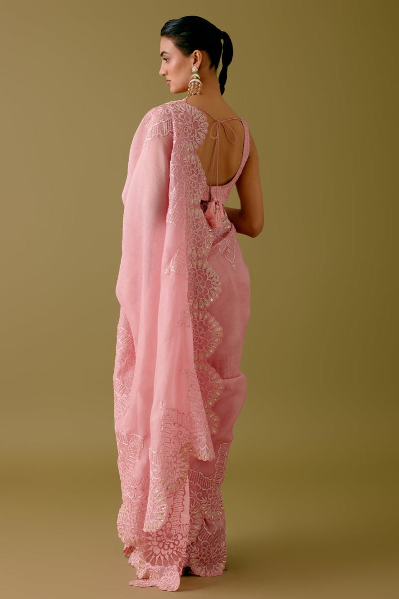 Blush Pink Embroidered Silk Organza Saree