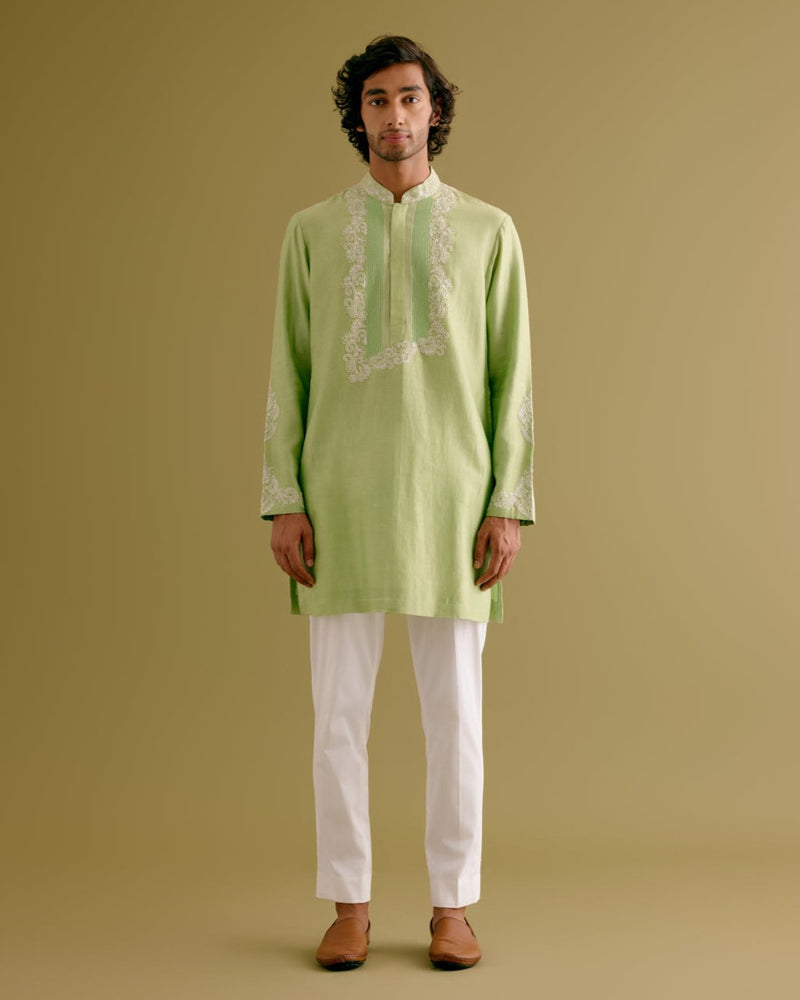 Pistachio Green Dori Embroidered Kurta Set