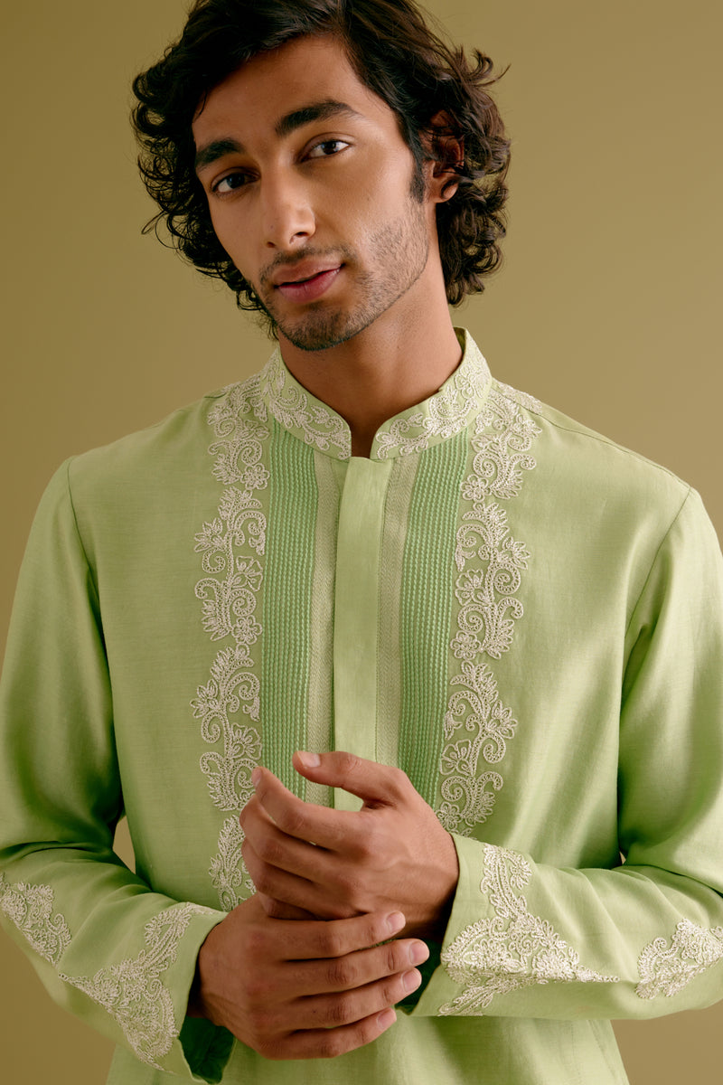 Pistachio Green Dori Embroidered Kurta Set